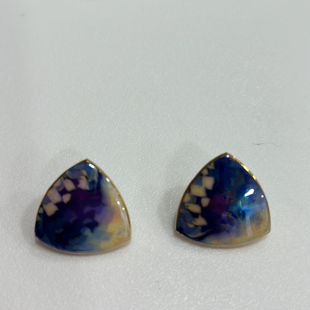 Artisan Hand-Made Porcelain and Enamel Pierced Earrings - Picture 2 of 4
